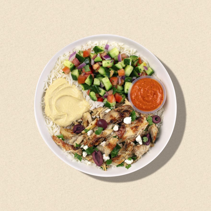 Zankou Chicken Tarna bowl with hummus and housemade harissa hot sauce