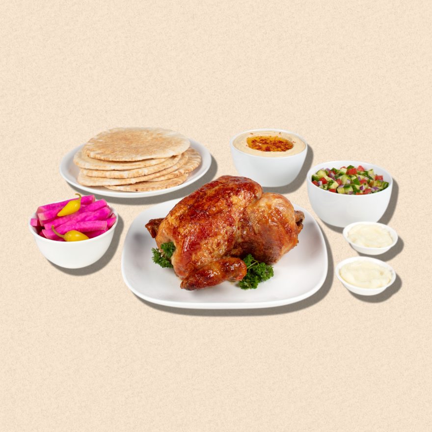 Zankou Chicken whole rotisserie chicken family meal with Zankou garlic sauce