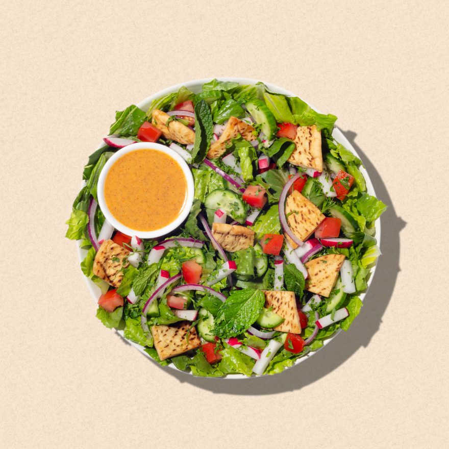 Zankou Chicken vegan fattoush salad with pita chips