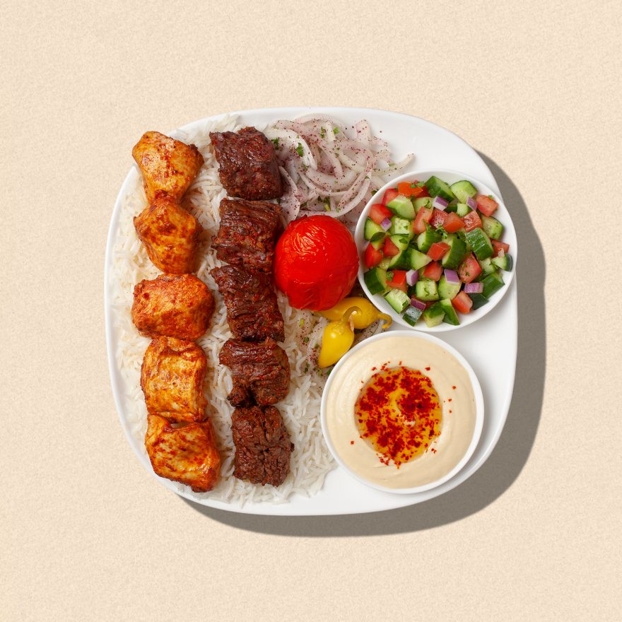 Zankou Chicken Mediterranean kabob combo plate with chicken kabob and shish kabob