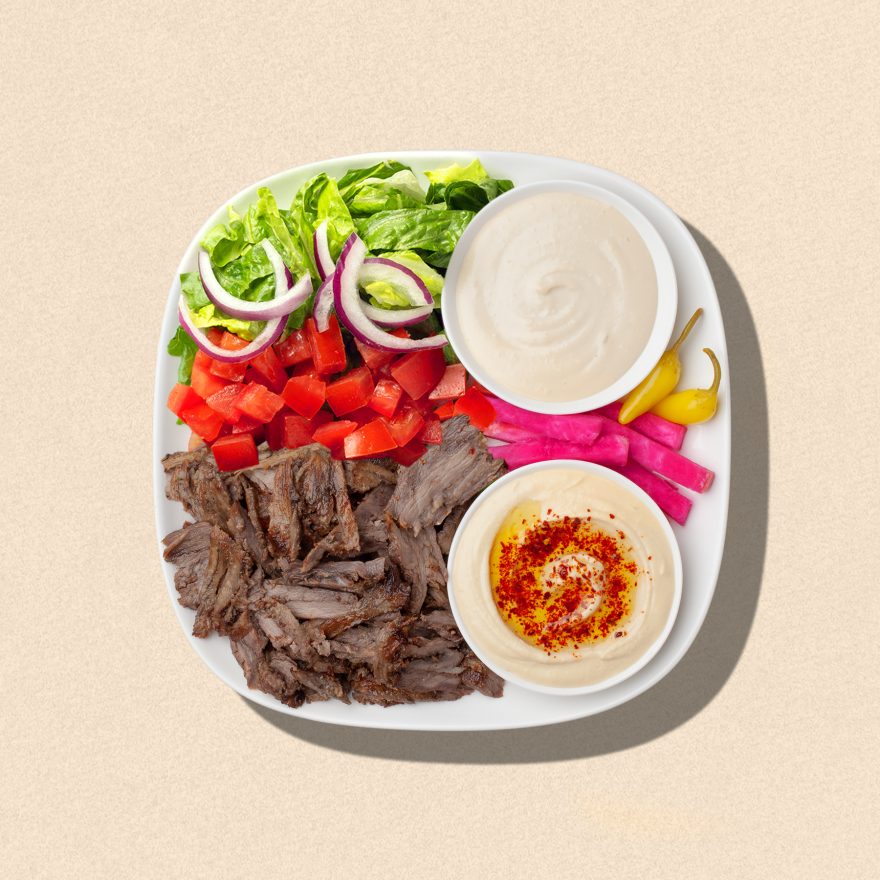Zankou Chicken tri tip shawarma plate with Zankou hummus and tahini