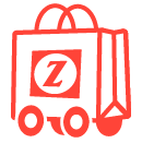 icon-Red icon of to-go bag with handles on wheels with Zankou Chicken logo
