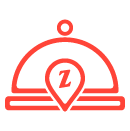 icon-Red icon of dome serving platter and lid with Zankou Chicken logo