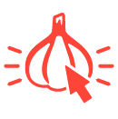 icon-Red icon of a bulb of garlic with a computer mouse hovering over