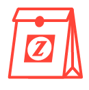 icon-Red icon of to-go bag with a Zankou chicken logo